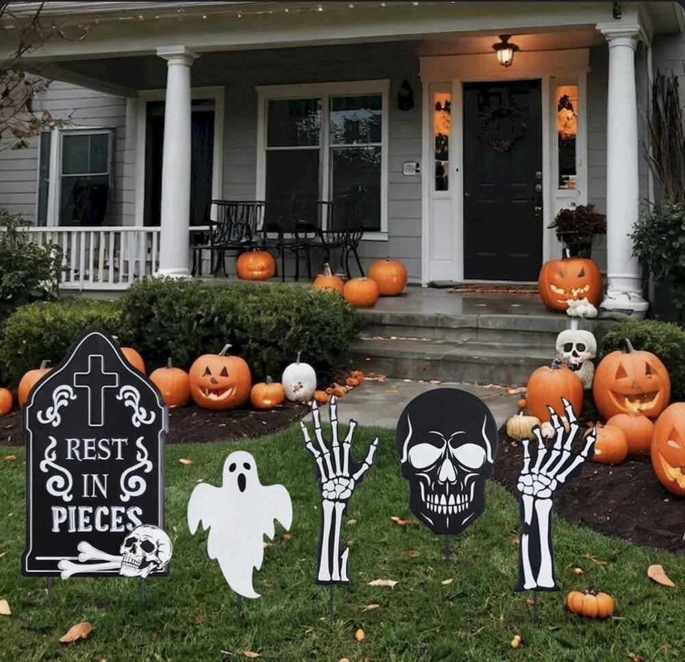 Halloween Decorations Outdoor Cat/Skeleton/ Tombstone Decor Yard Signs w/ Stakes